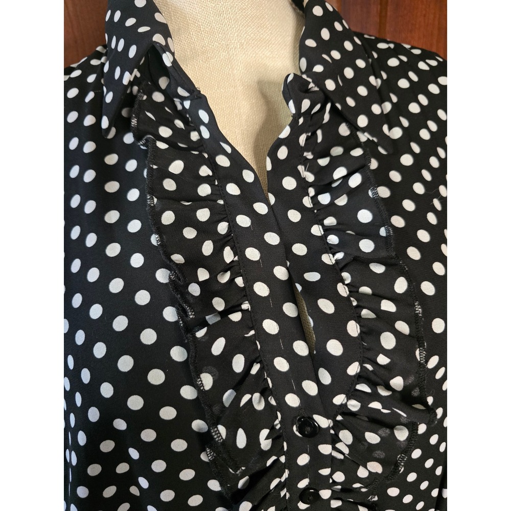 City Chic Womens Black White Polka Dot Ruffle Collared Midi Dress Size 16 Plus - Picture 5 of 10